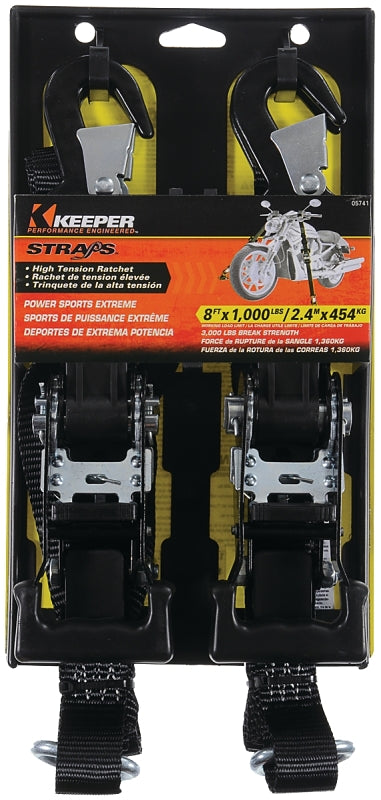 KEEPER Keeper 05741 Tie-Down, 1-1/4 in W, 8 ft L, Polyester, Black, 1000 lb, Snap Hook End Fitting AUTOMOTIVE KEEPER