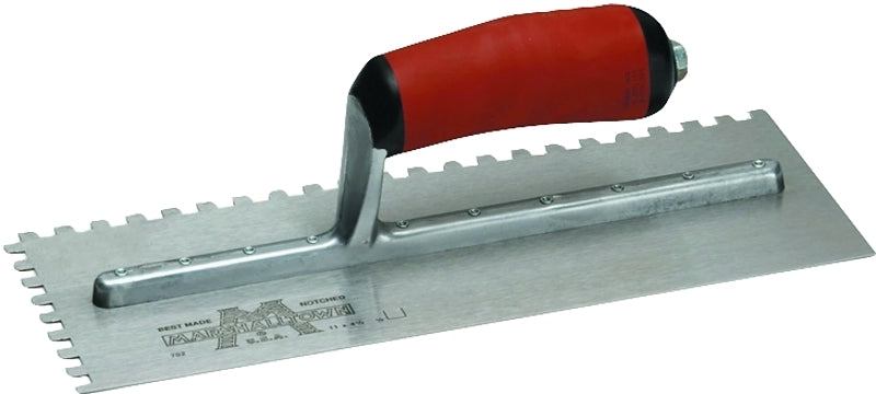 MARSHALLTOWN Marshalltown 702SD Trowel, 1/4 in W x 1/4 in D Notch, 11 in L, 4-1/2 in W, Square Notch, Curved Handle