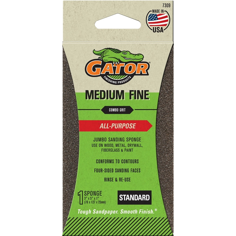 GATOR Gator 7309 Sanding Sponge, 5 in L, 3 in W, Fine, Medium, Aluminum Oxide Abrasive PAINT GATOR