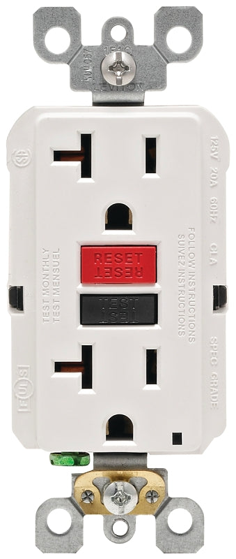 LEVITON Leviton R12-GFNT2-0RW GFCI Duplex Receptacle, Polycarbonate, White, 2-Pole, 20 A, 125 V, Back, Side Wiring