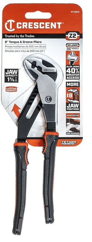 CRESCENT Crescent K9 Z2 Series RTZ28CG Tongue and Groove Plier, 8-1/2 in OAL, 1.6 in Jaw Opening, Black/Rawhide Handle