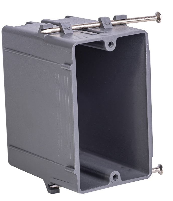 GB Gardner Bender BOX-NS20 Switch/Outlet Box, 20 cu-in, Standard Outlet, 1-Gang, 4-Knockout, PVC, Gray, In-Wall, Nail ELECTRICAL GB