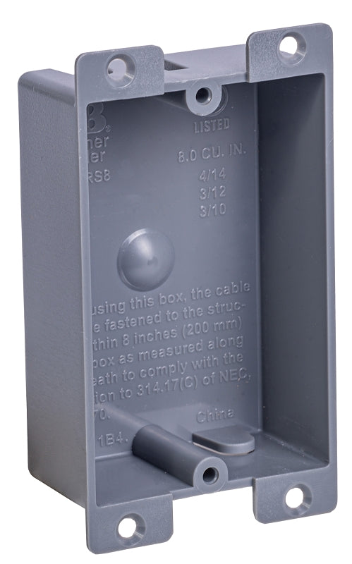 GB Gardner Bender BOX-RS8 Switch/Outlet Box, Shallow Outlet, 1-Gang, PVC, Gray, In-Wall ELECTRICAL GB