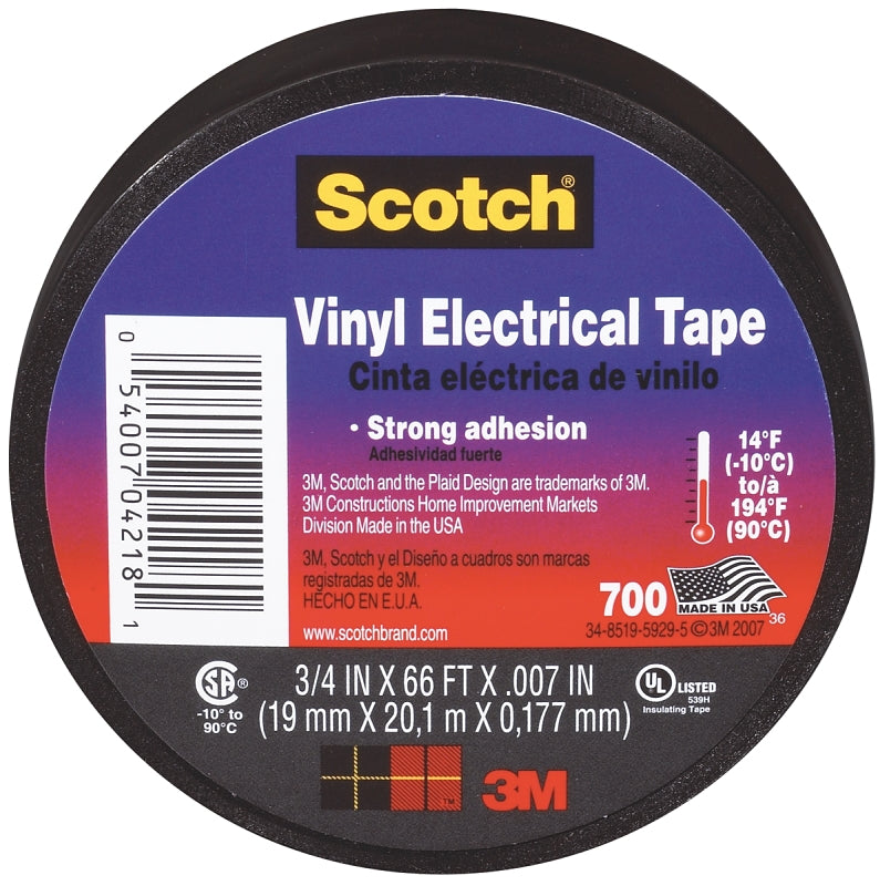 SCOTCH Scotch 4218-BA-40 Electrical Tape, 66 ft L, 3/4 in W, Vinyl Backing, Black ELECTRICAL SCOTCH