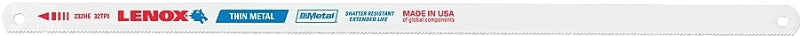 LENOX Lenox 20146V232HE Hacksaw Blade, Tuff Teeth, Bi-Metal, 1/2 in W, 12 in L, 32 TPI, Steel Cutting Edge, 10/PK