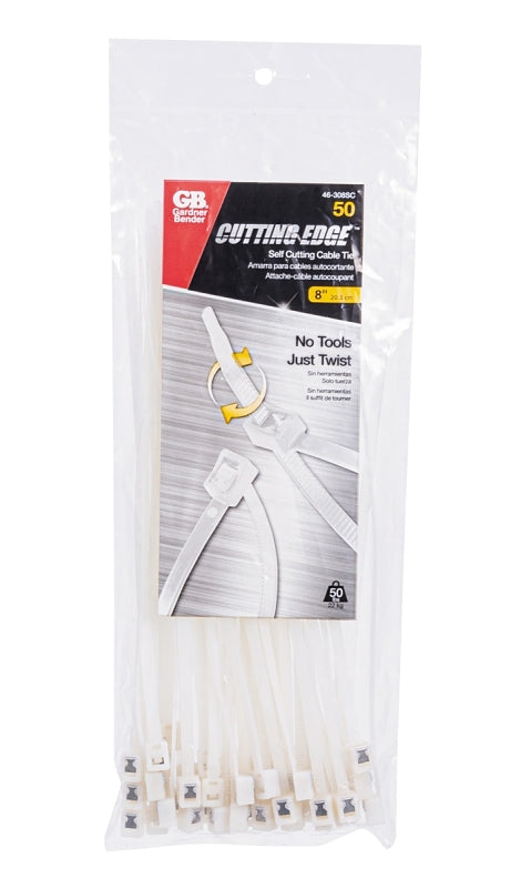 GB Gardner Bender 46-308SC Cable Tie, 2 in Max Bundle Dia, Double-Lock Locking, 6/6 Nylon, Natural, 8 in L, 20/PK