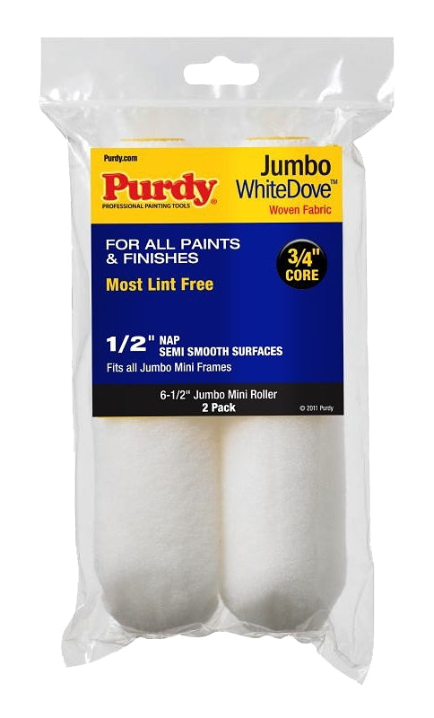 PURDY Purdy 14G626013 Jumbo Mini Roller Cover, 1/2 in Thick Nap, 6-1/2 in L, Dralon Fabric Cover PAINT PURDY
