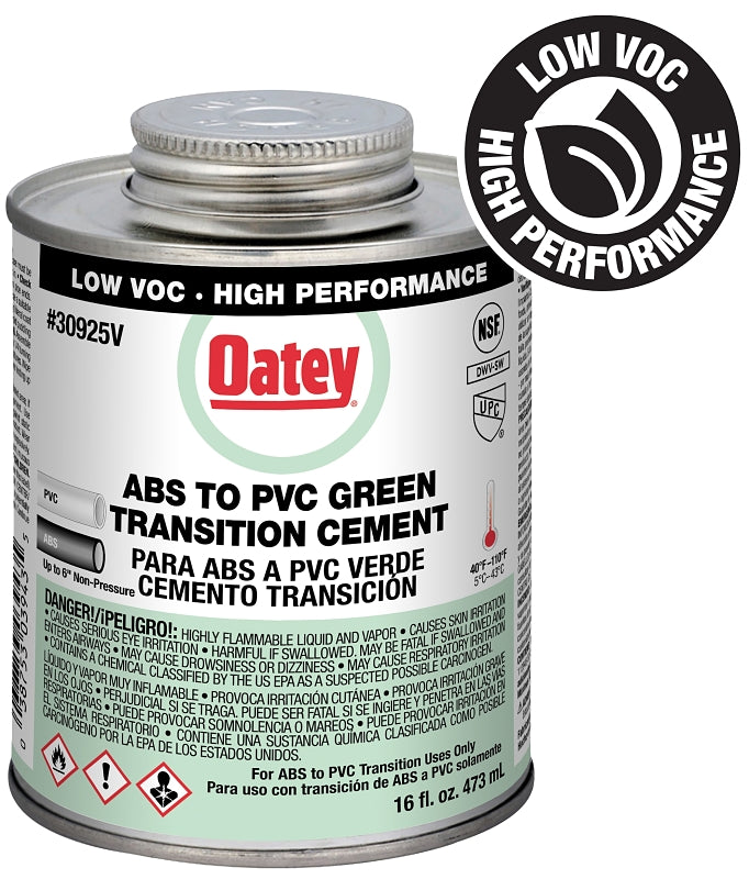 OATEY Oatey 30925V Medium-Bodied Fast Set Cement, Liquid, Green, 16 oz Can