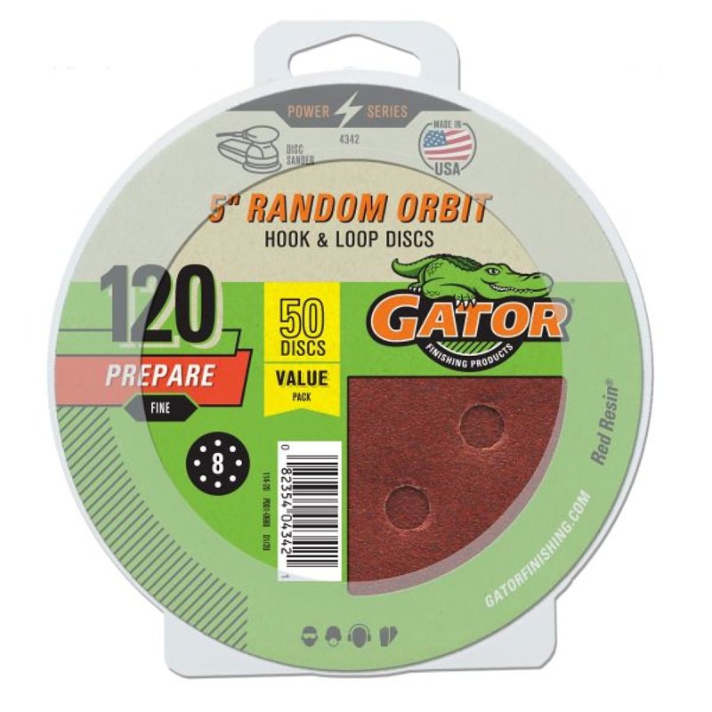 GATOR Gator 4342 Sanding Disc, 5 in Dia, 120 Grit, Fine, Vented, Aluminum Oxide Abrasive