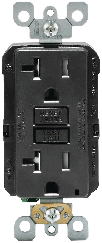 LEVITON Leviton R95-GFTR2-0KE GFCI Duplex Receptacle, 2 -Pole, 20 A, 125 V, Back, Side Wiring, NEMA: 5-20R, Black