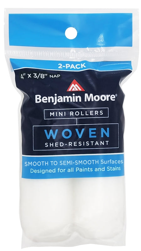PREMIER PAINT ROLLER Benjamin Moore U66301-018 Woven Mini Roller Cover, White, 3/8 in Thick Nap, 4 in L, 2/PK PAINT PREMIER PAINT ROLLER