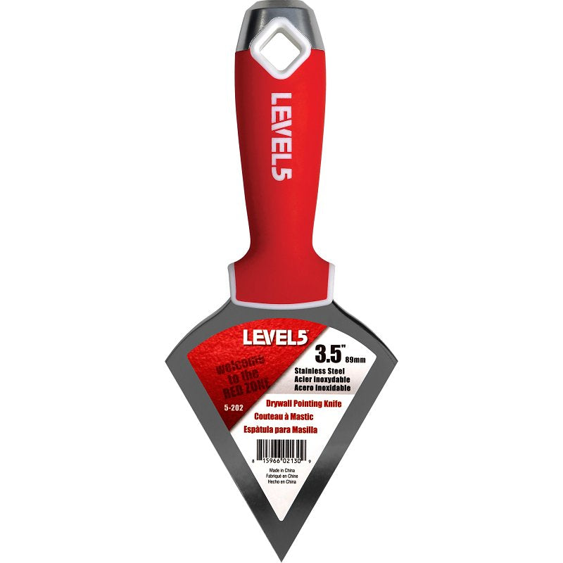 LEVEL 5 TOOLS LLC Level5 5-202 Drywall Pointing Knife, 3-1/2 in L Blade, Stainless Steel Blade, Soft Grip Handle, Nylon Handle