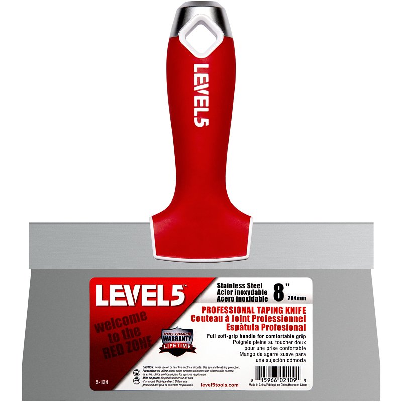 LEVEL 5 TOOLS LLC Level5 5-134 Taping Knife, 8 in W Blade, Stainless Steel Blade, Soft Grip Handle BUILDING MATERIALS LEVEL 5 TOOLS LLC