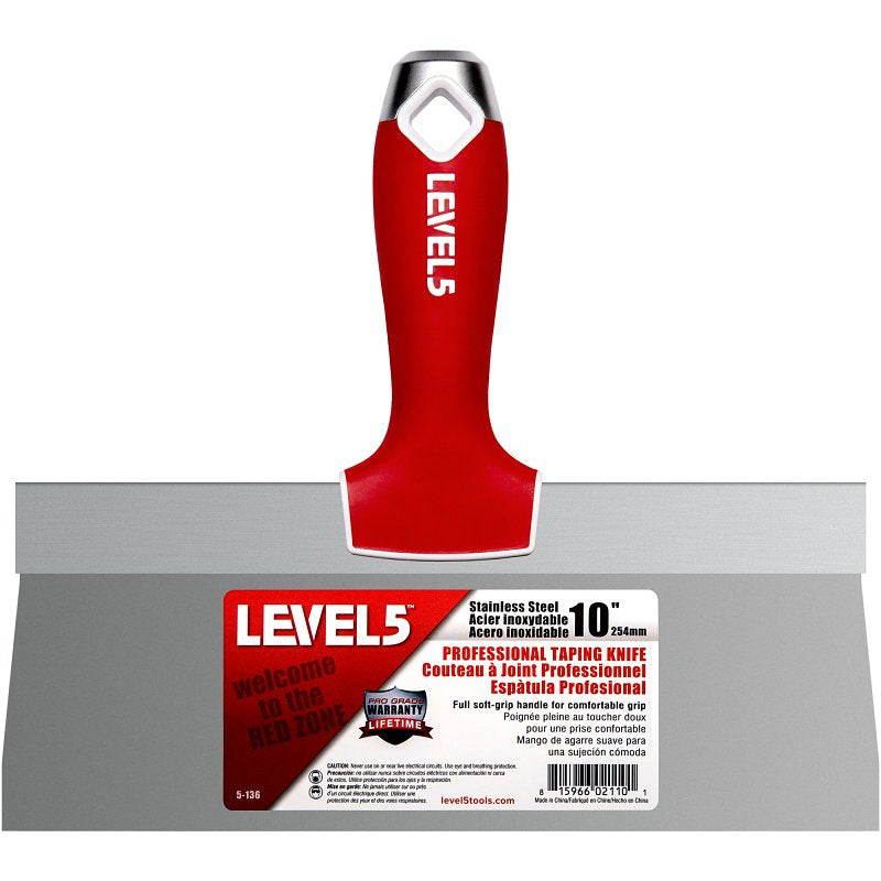 LEVEL 5 TOOLS LLC Level5 5-136 Taping Knife, 10 in W Blade, Stainless Steel Blade, Soft Grip Handle