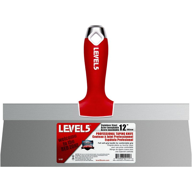 LEVEL 5 TOOLS LLC Level5 5-137 Taping Knife, 12 in W Blade, Stainless Steel Blade, Soft Grip Handle