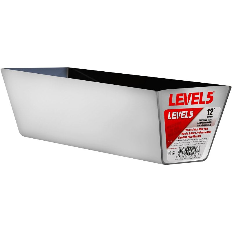 LEVEL 5 TOOLS LLC Level5 5-332 Curved Bottom Mud Pan, Stainless Steel