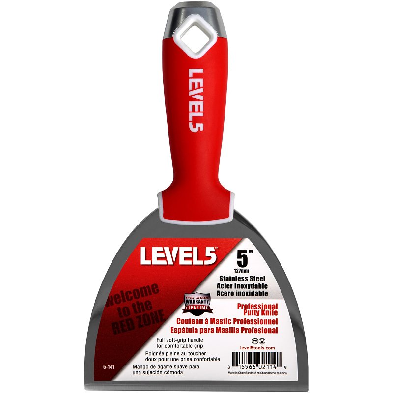 LEVEL 5 TOOLS LLC Level5 5-141 Joint Putty Knife, 5 in W Blade, Stainless Steel Blade, Soft Grip Handle BUILDING MATERIALS LEVEL 5 TOOLS LLC