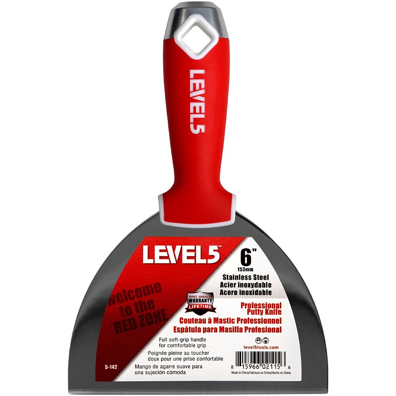 LEVEL 5 TOOLS LLC Level5 5-142 Joint Putty Knife, 6 in W Blade, Stainless Steel Blade, Soft Grip Handle BUILDING MATERIALS LEVEL 5 TOOLS LLC