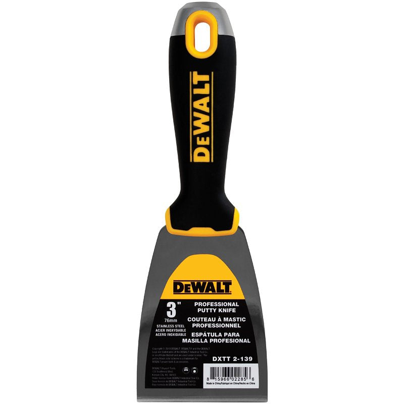 LEVEL 5 TOOLS LLC DEWALT DXTT-2-139 Putty Knife, 3 in W Blade, Stainless Steel Blade, Precision Ground Blade, Ergonomic, Soft Grip Handle BUILDING MATERIALS LEVEL 5 TOOLS LLC