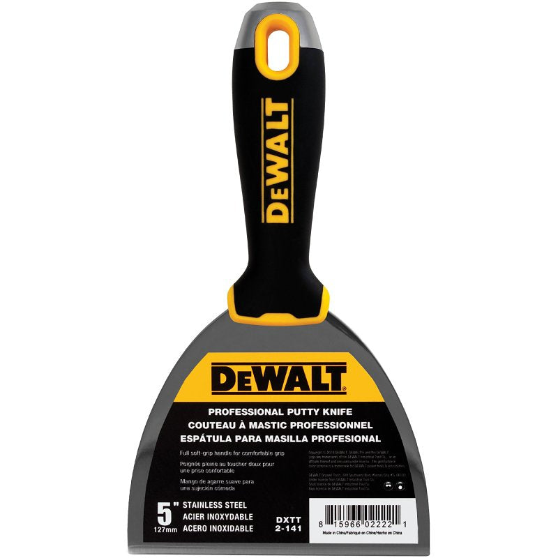 LEVEL 5 TOOLS LLC DEWALT DXTT-2-141 Putty Knife, 5 in W Blade, Stainless Steel Blade, Precision Ground Blade, Ergonomic, Soft Grip Handle BUILDING MATERIALS LEVEL 5 TOOLS LLC