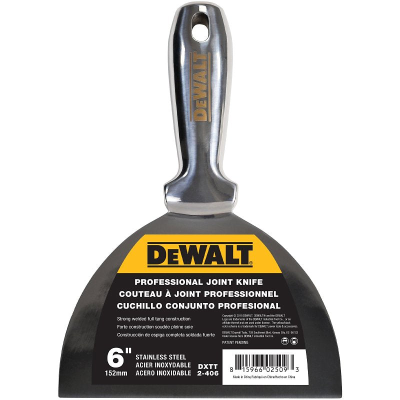 LEVEL 5 TOOLS LLC DEWALT DXTT-2-406 Joint Knife, 6 in W Blade, Stainless Steel Blade, Full-Tang, Precision Ground Blade BUILDING MATERIALS LEVEL 5 TOOLS LLC