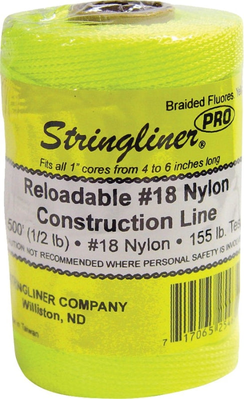 STRINGLINER BY U.S. TAPE Stringliner Pro Series 35465 Construction Line, #18 Dia, 500 ft L, 165 lb Working Load, Nylon, Fluorescent Yellow