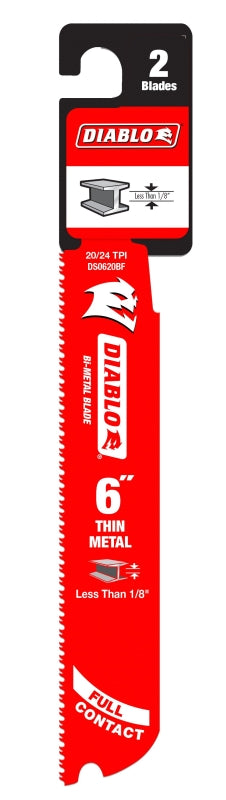 DIABLO Diablo DS0620BF2 Series Reciprocating Saw Blade, Applicable Materials: Metal, 6 in L, 20/24 TPI, 2/PK