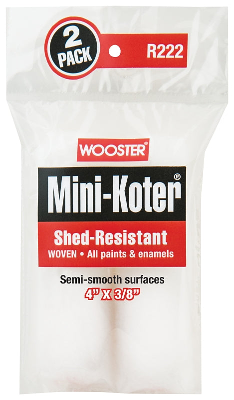 WOOSTER BRUSH Wooster R222-4 Mini Roller Cover, 3/8 in Thick Nap, 4 in L, Fabric Cover, 2/PK