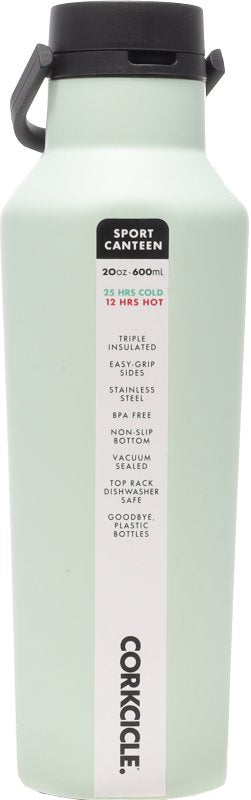 CORKCICLE Corkcicle Classic Sport Canteen Series 2020MSM Water Bottle, 20 oz, Stainless Steel/Silicone, Sage Mist, Leakproof Lid HOUSEWARES CORKCICLE