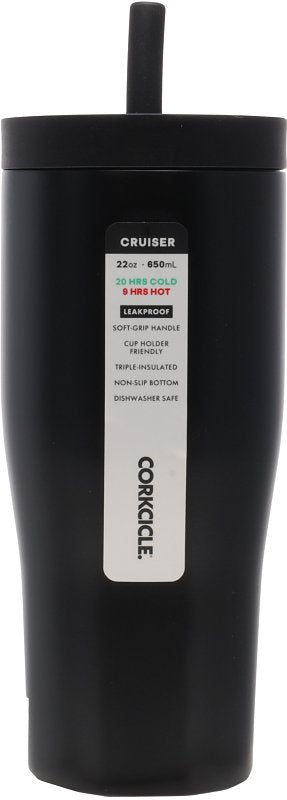 CORKCICLE Corkcicle 2222MB Leakproof Tumbler, 22 oz, Twist to Lock Lid, Steel, Matte Black, Insulated