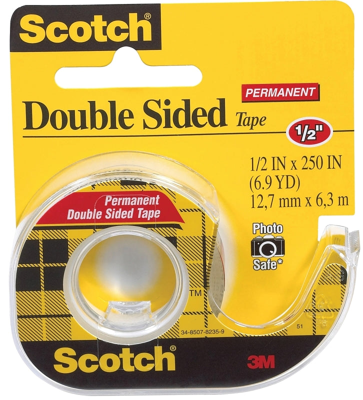 SCOTCH Scotch 136 Double-Sided Permanent Office Tape, 250 in L, 1/2 in W, Plastic Backing