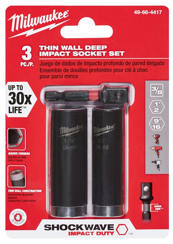 MILWAUKEE Milwaukee SHOCKWAVE Impact Duty 49-66-4417 Deep Well Socket Set, Steel, Black Oxide TOOLS MILWAUKEE