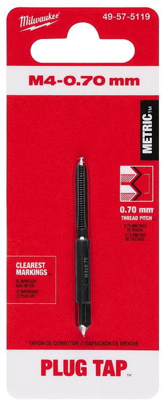 MILWAUKEE Milwaukee 49-57-5119 Straight Flute Plug Tap, M4x0.7 Thread, HCS TOOLS MILWAUKEE
