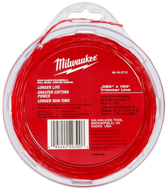 MILWAUKEE Milwaukee 49-16-2712 Trimmer Line, 0.08 in Dia, 150 ft L, Polymer, Black