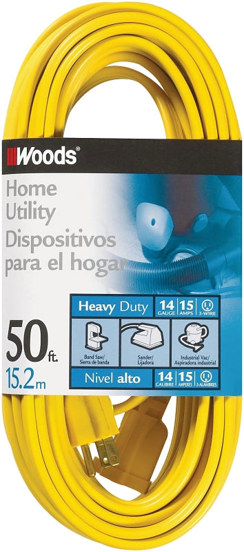 WOODS Woods 0835 Extension Cord, 14 AWG Cable, 50 ft L, 15 A, 125 V, Yellow ELECTRICAL WOODS