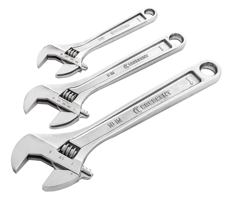 CRESCENT Crescent AC3PC Wrench Set, 3-Piece, Alloy Steel, Polished/Satin Chrome