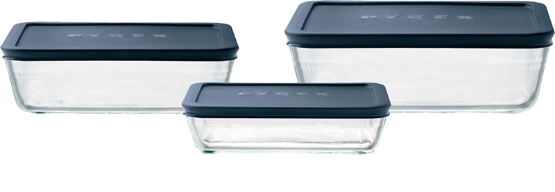 PYREX Pyrex 6004023 Series Food Storage Container Set, Dark Blue, Glass/Plastic, Blue
