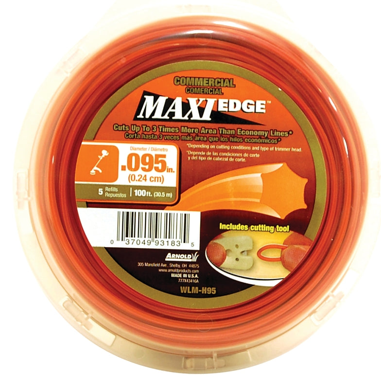 ARNOLD Arnold Maxi Edge Series WLM-H95 Trimmer Line, 0.095 in Dia, 100 ft L, Polymer, Orange