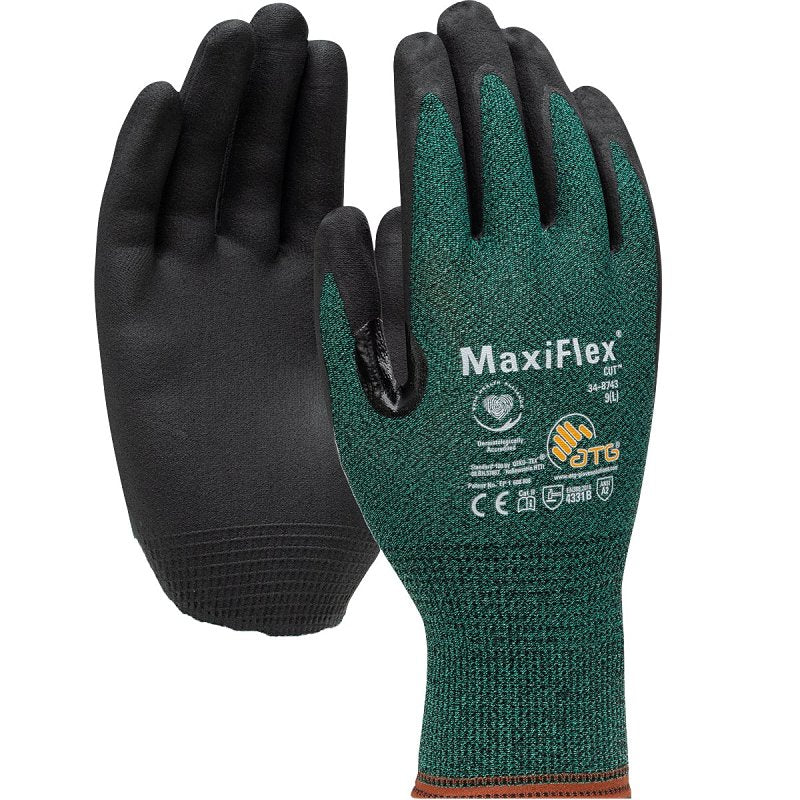 BOSS MFG Boss MaxiFlex Cut 34-8743T/XL Seamless Knit Coated Gloves, XL, Reinforced Thumb, Knit Wrist Cuff, Nitrile Coating