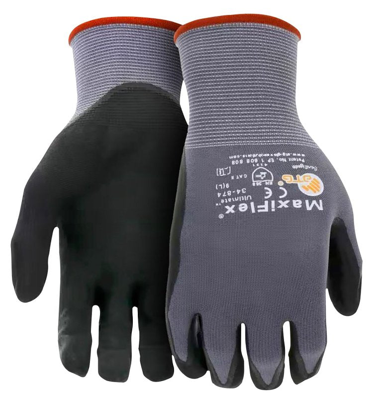 BOSS MFG Boss MaxiFlex Ultimate 34-874T/M Seamless Knit Coated Gloves, Unisex, M, 8.7 in L, Knit Wrist Cuff, Nitrile Coating