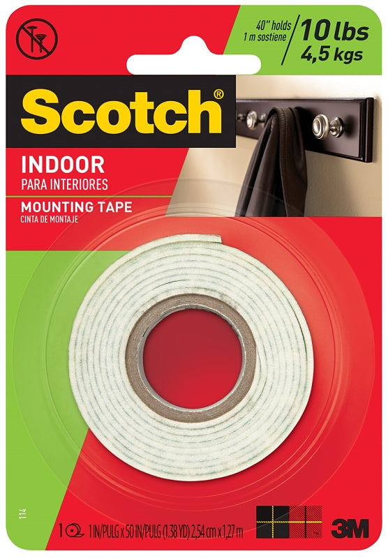 SCOTCH Scotch 114 Mounting Tape, 50 in L, 1 in W, White PAINT SCOTCH