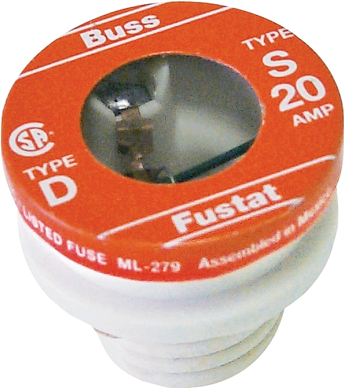 BUSSMANN Bussmann S-20 Plug Fuse, 20 A, 125 V, 10 kA Interrupt, Low Voltage, Time Delay Fuse ELECTRICAL BUSSMANN