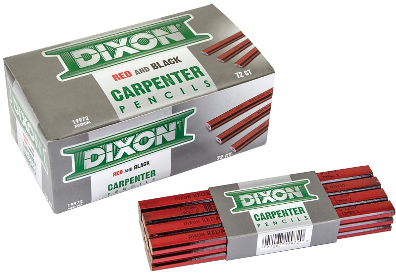 DIXON TICONDEROGA Dixon Ticonderoga 19971 Carpenter's Pencil, 7 in L, Wood Barrel, Black/Red Barrel