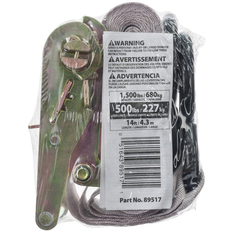 KEEPER Keeper 89517-10 Tie-Down, 2 in W, 14 ft L, Gray, 500 lb, S-Hook End Fitting