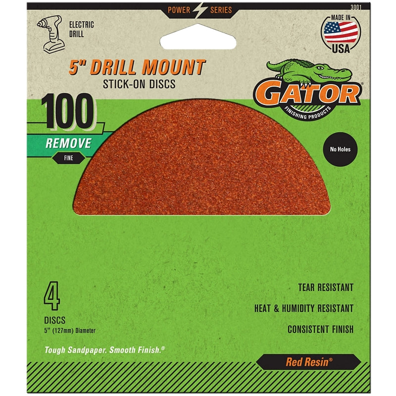GATOR Gator 3001GA Sanding Disc, 5 in Dia, 100 Grit, Aluminum Oxide Abrasive, Paper Backing