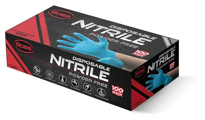 BOSS Boss B21041-M Disposable Gloves, M, Nitrile, Powder-Free, Blue