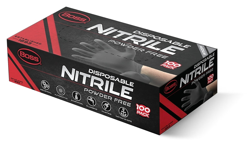 BOSS Boss B21051-M Disposable Gloves, M, Nitrile, Powder-Free, Black