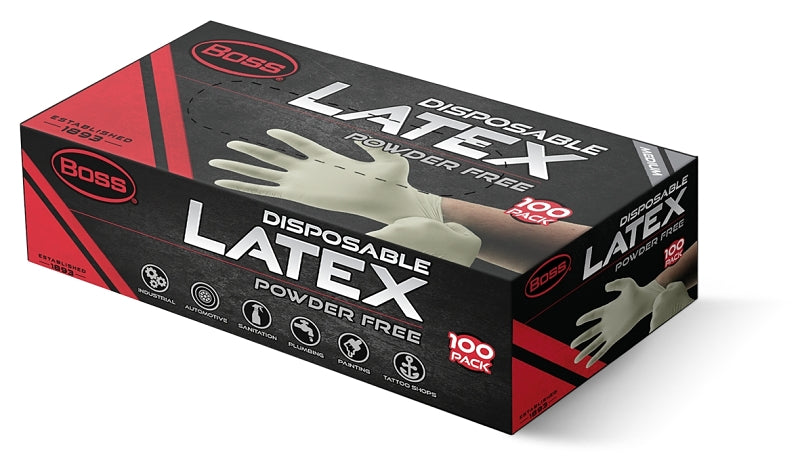 BOSS Boss B22011-M Disposable Gloves, M, Latex, White CLOTHING, FOOTWEAR & SAFETY GEAR BOSS