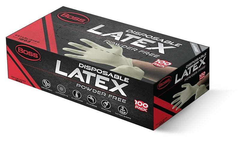 BOSS Boss B22011-L Disposable Gloves, L, Latex, White