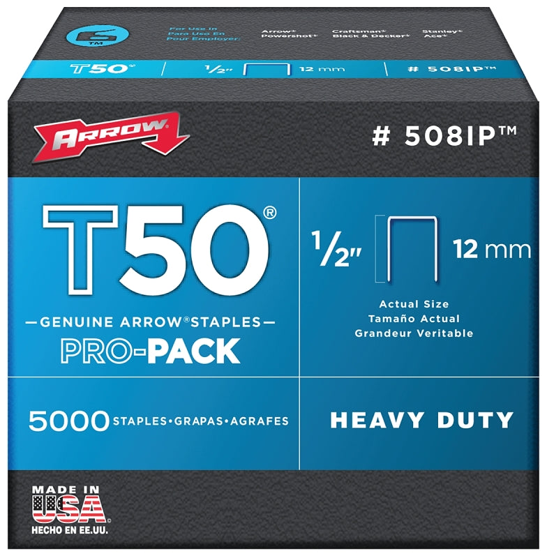 ARROW Arrow T50 Series 508IP Staple, For: ET50, ET50BN, ET50PBN Stapler, 3/8 in W Crown, 1/2 in L Leg